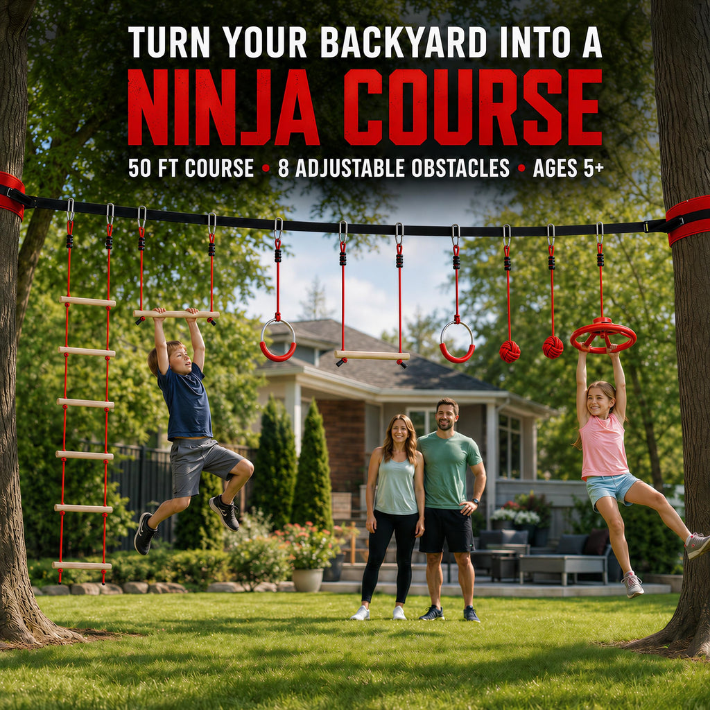 Warrior Obstacle Course Kids Outside - 50ft Backyard Slackline