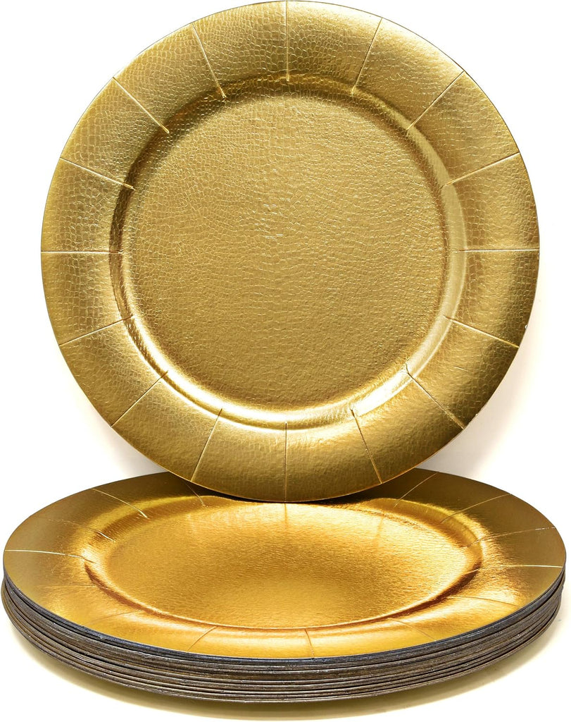 Gold Charger Plates 24 Pack 13 Inch Disposable Round Paper Chargers - Set of 24