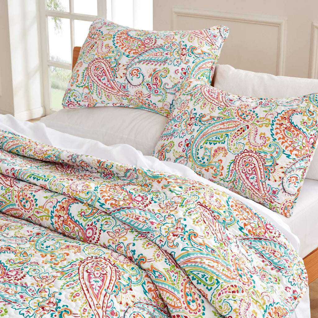 3-Piece Printed Quilt Set - Size - Lightweight Reversible Bedding Coverlet Set for All Season (Classic