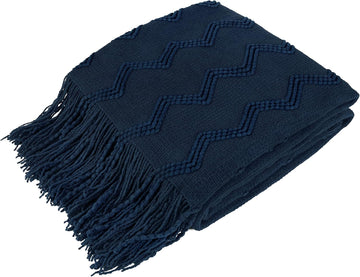 Navy Blue Knit Throw Blanket, Soft Knitted Farmhouse Sofa Throw, Lightweight Decorative Summer Throw Blanket for