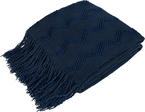 Navy Blue Knit Throw Blanket, Soft Knitted Farmhouse Sofa Throw, Lightweight Decorative Summer Throw Blanket for