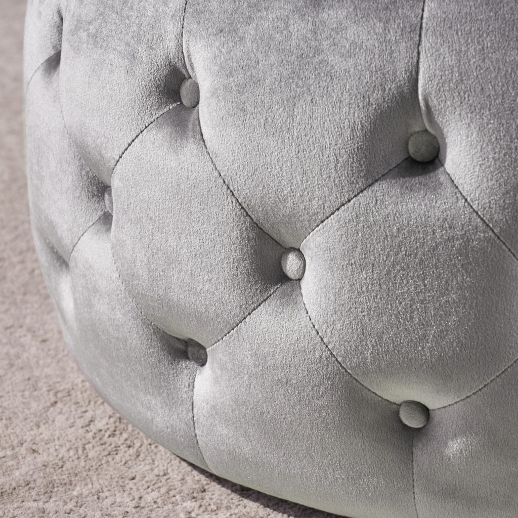 30" Round Velvet Ottoman Coffee Table, Button Tufted Coffee Table with Tempered Glass Top Modern Upholstered Tufted