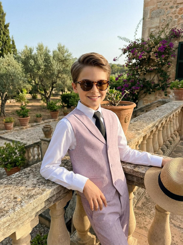 Boys Linen Suit 4 Pcs Beach Summer Outfit Boy Formal Dress Vest Pants