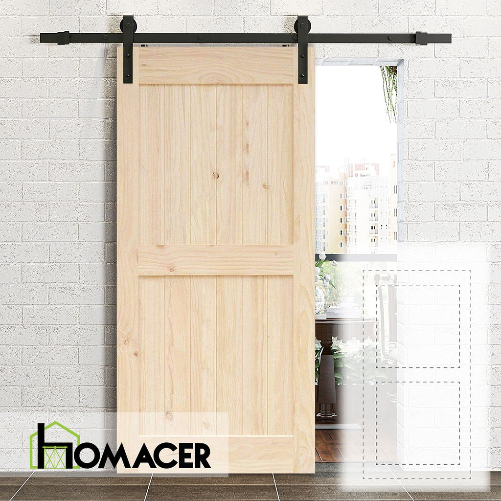 5-in-1 Design Solid Natural Pine Wood Barn Door, 42in Wide 84in High, Unfinished and Unassembled, with Pre-drilled