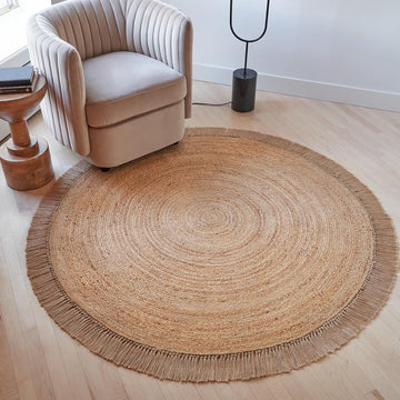 Beautiful 5x5 ft Round Jute Area Rug - Natural Hand Woven Braided Circle | Fits Perfectly Into Your Entry Area