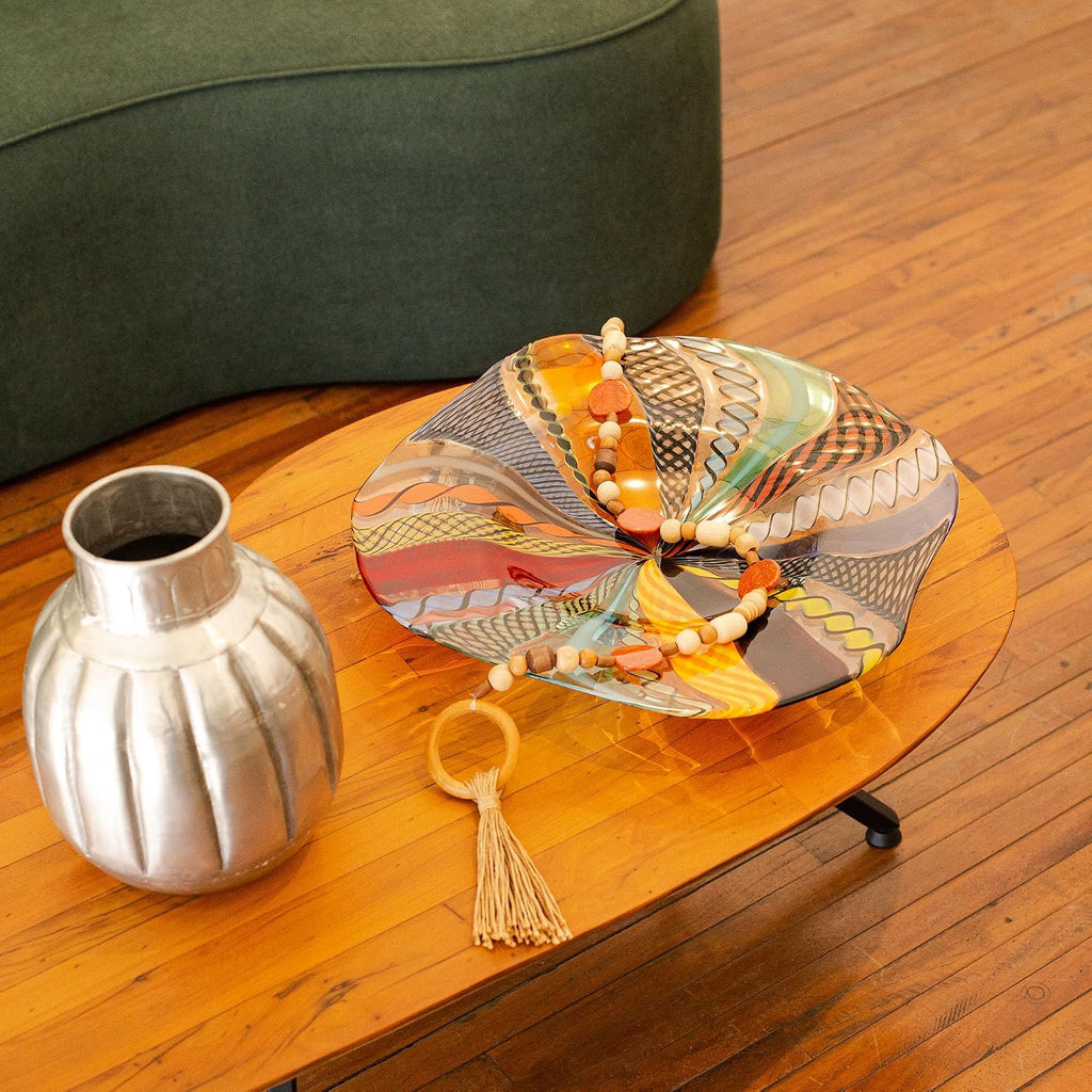 Murano Style Art Glass Bowl Hand Blown Colored Canes Boho Effect Home Decor