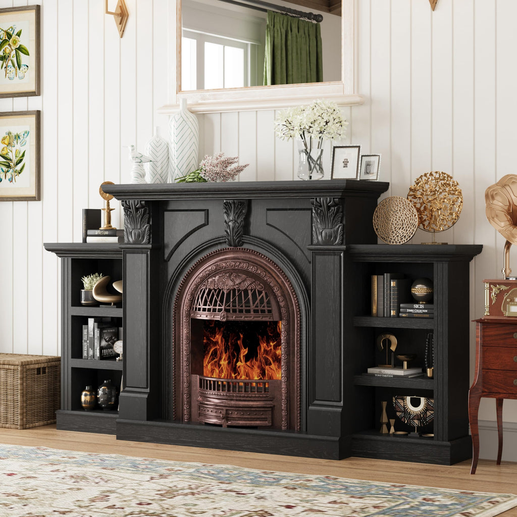 80" Birdcage Electric Fireplace TV Stand with Mantel, Black