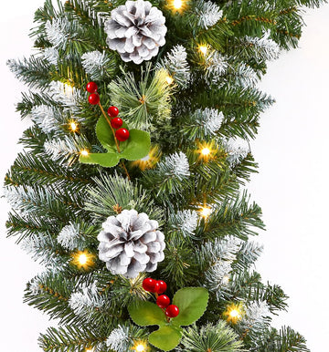 2Pcs 9FT Prelit Artificial Christmas Garland with Color Changing Lights and Timer by Batteries Operated for Mantle