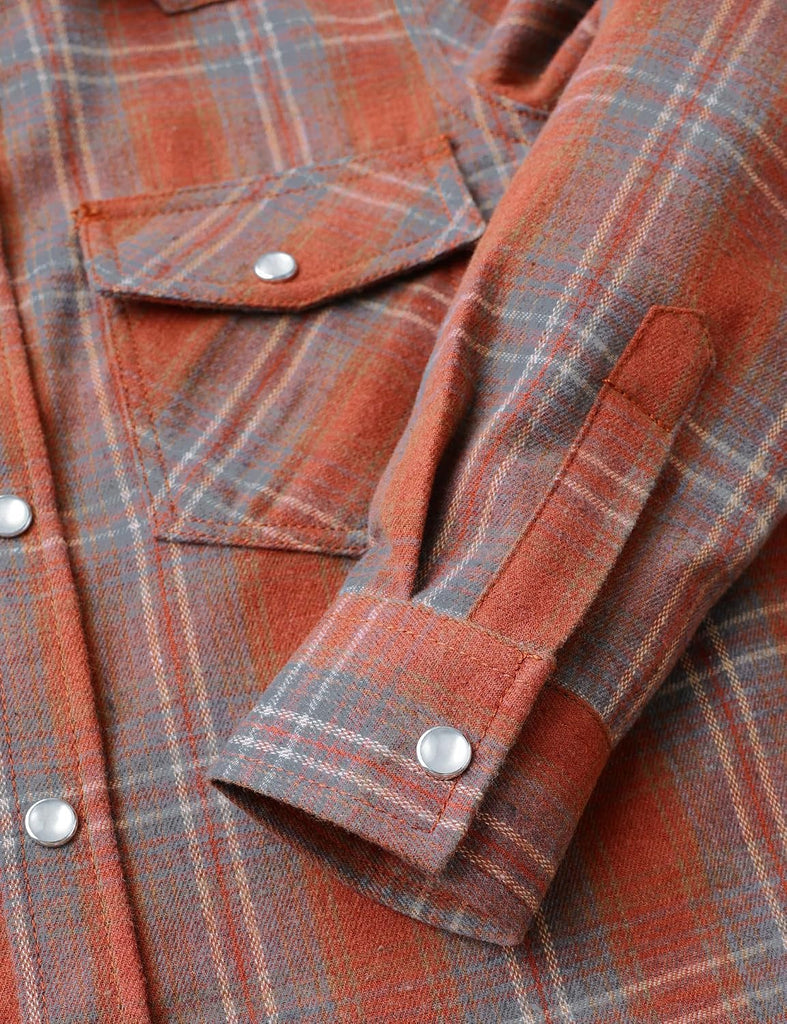 Boys Flannel Shirts Pearl Snap Western Long Sleeve Plaid Shirts