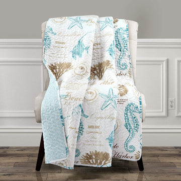Harbor Life Throw Blanket, 50" W x 60" L, Blue & Taupe - Throw Blankets for Bed - Couch Blanket - Coastal Throw