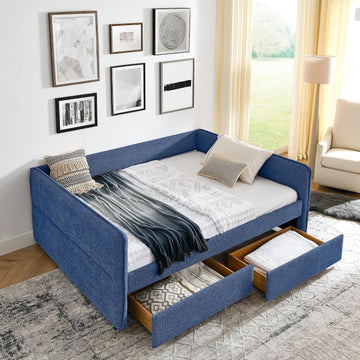 Queen Daybed with 2 Storage Drawers, Boucle Upholstered Daybed Frame with Tufted Design, Queen Size Storage Daybeds