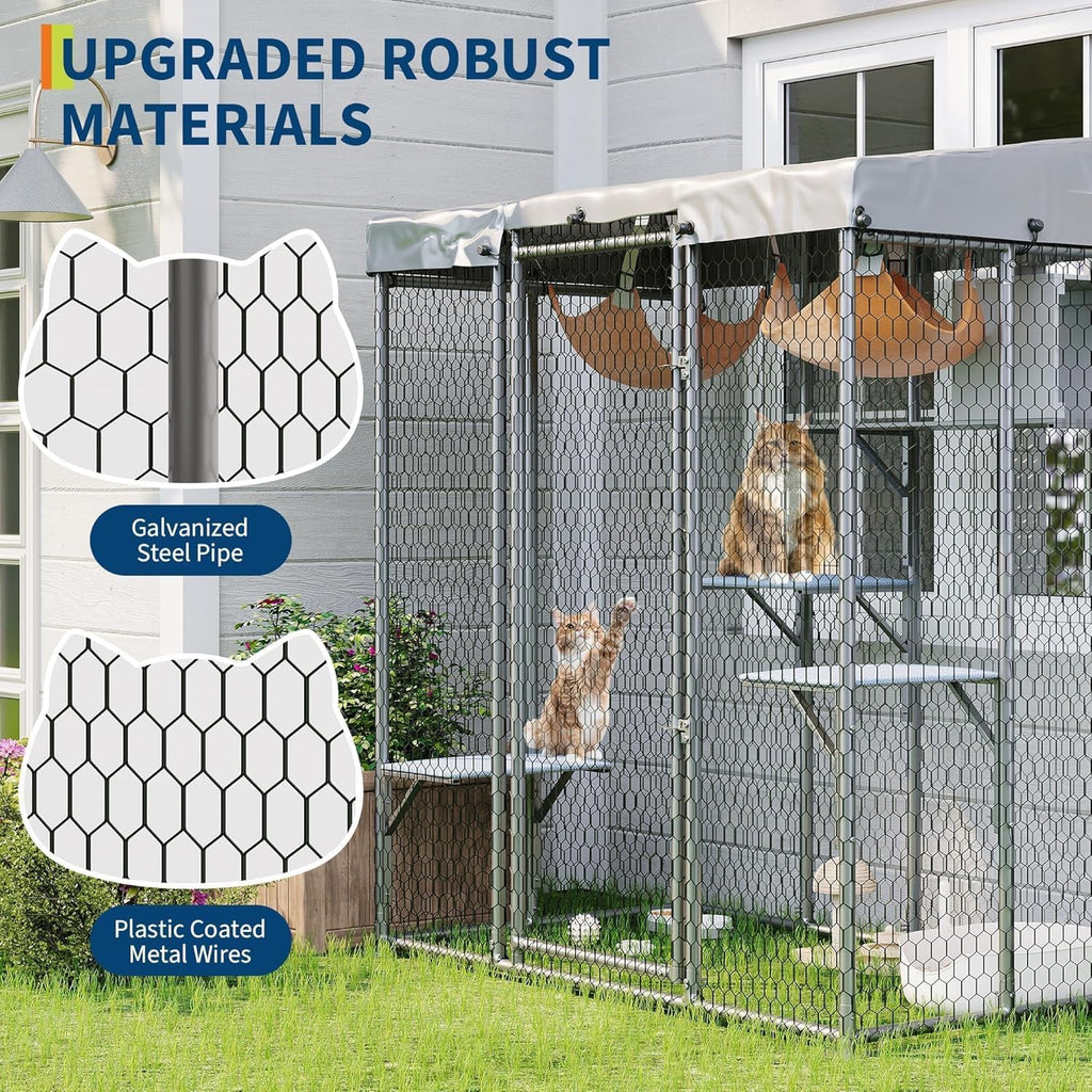 Outdoor Cat Houses, Small Cat Cage with Window Access, Cat Shelter with Walk-in Platform/Resting Box/Weatherproof