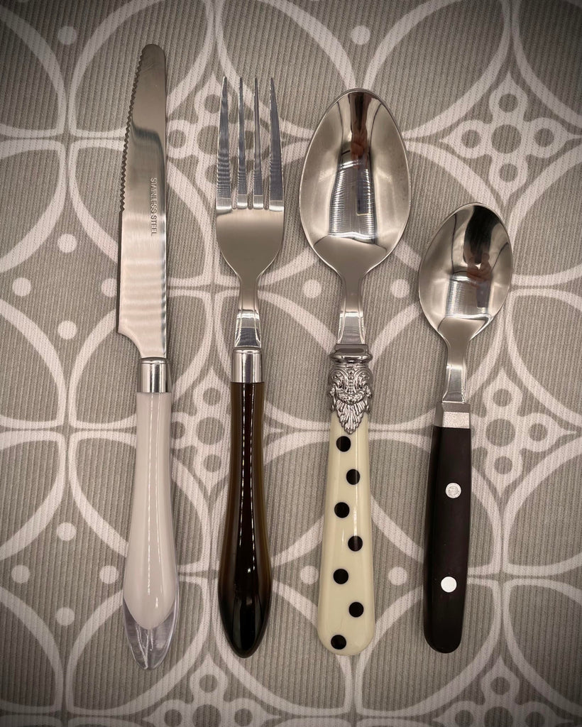 Eclectic Black & White Mix & Match Stainless Steel Flatware Collection, Set of 16