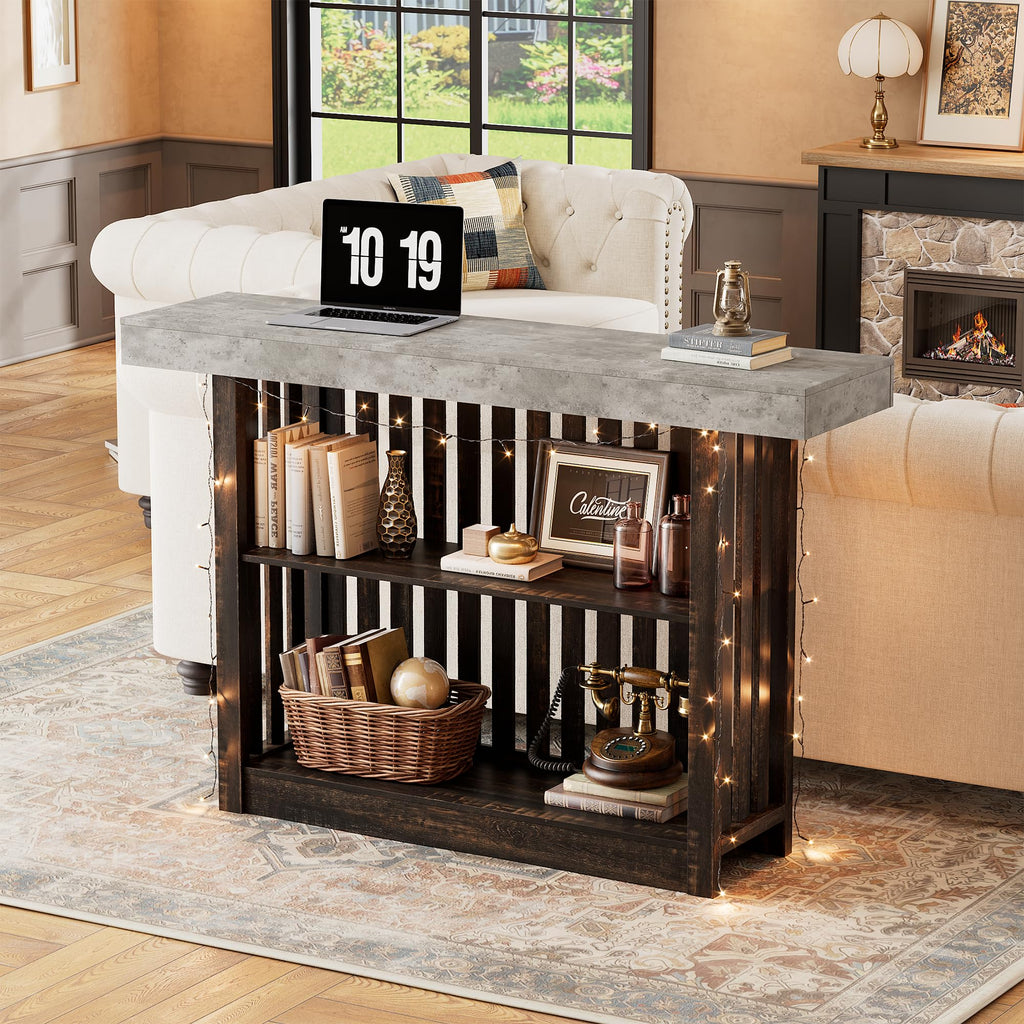 63" Long Bar Table - Counter Bar Height Pub Table with 2 Tier Storage Shelves, Modern Coffee Breakfast Bar Unit