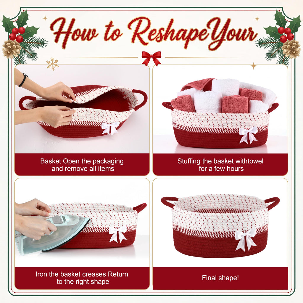 Woven Gift Basket Empty, 14 x 10 x 5.5 in Red Christmas Baskets