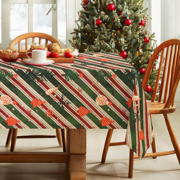 Christmas Tablecloth, Striped Rectangular, Farmhouse, 70 x 108 Inch