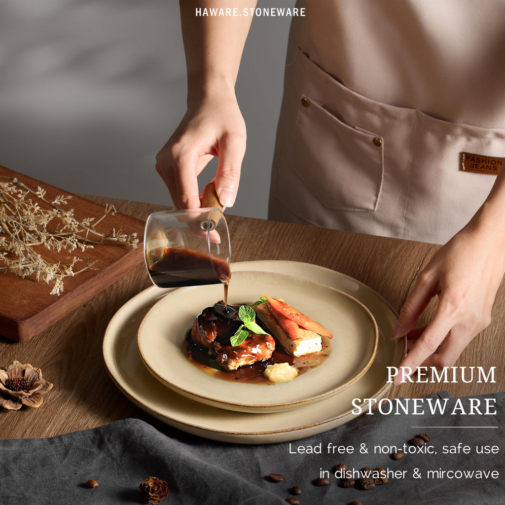 Dinnerware Sets, 24-Piece Stoneware Plates and Bowls Set, Dish Set for 8, Ceramic Dishware Restaurant, Chip and