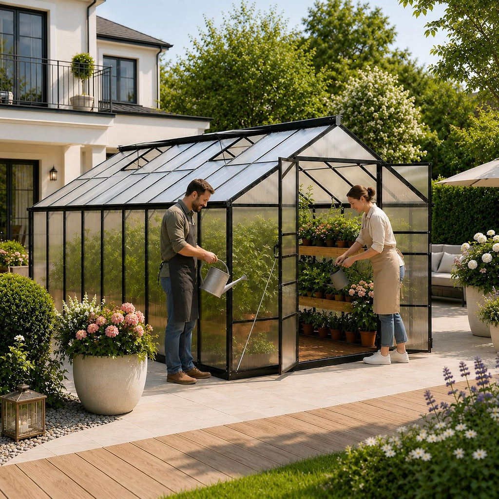 10x18 FT Greenhouse, Polycarbonate Walk-in Green House with Quick Setup Structure, Roof Vent & Aluminum Frame, Large