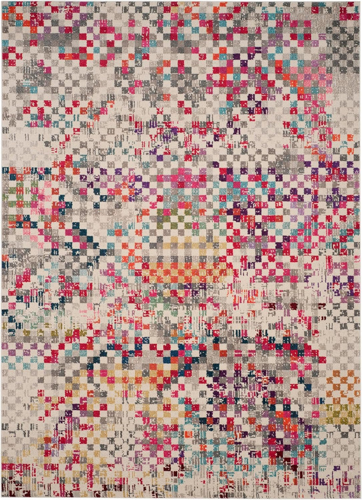 Monaco Area Rug - 10' x 14', Grey & Multi, Boho Pixel Abstract Design, Non-Shedding & Easy Care