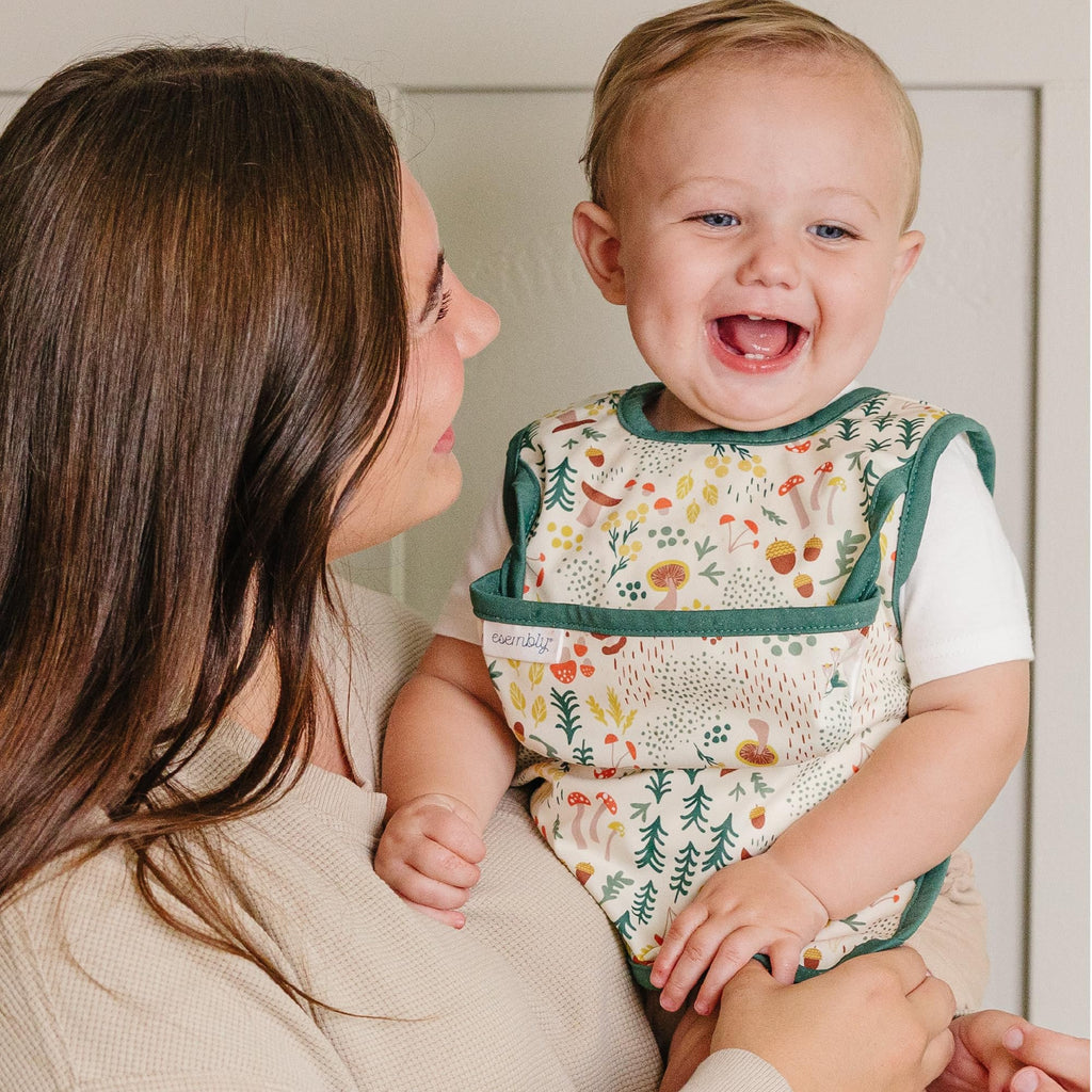 Bib for Toddler, Waterproof 2 pack - Fungi + Verdant Gingham Size 2