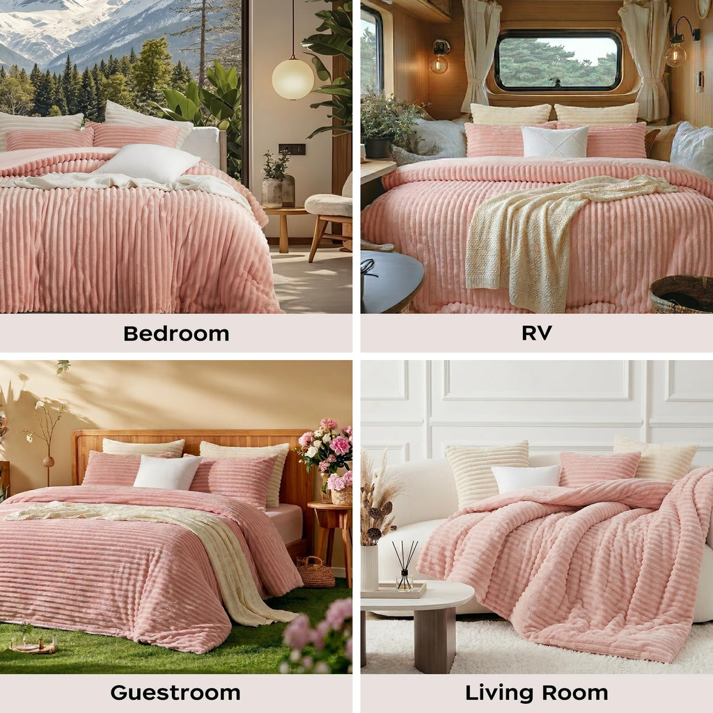 Flannel Comforter Set, Thick, Fluffy & Warm Bedding, 3-Piece