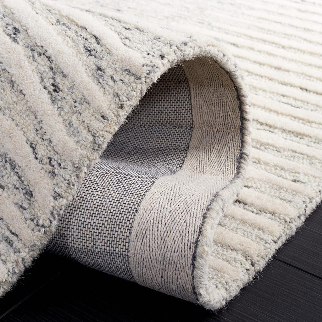 Abstract Area Rug - 11' x 15', Grey & Ivory, Handmade Wool