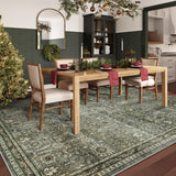 Mirae Large Dark Olive Green Area Rugs, Washable Area Rugs 9x12 Living Room, Boho Bedroom Mats Under