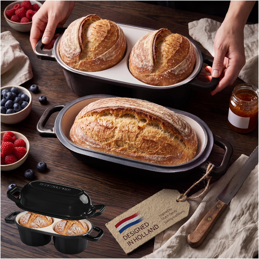Mini Double Dutch Oven, Cast Iron Loaf Pan With Lid, Black