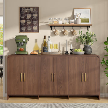 71 Inch Modern Sideboard Buffet Cabinet with Large Storage, 6 Doors, Walnut