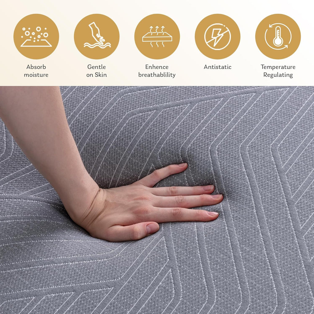 Queen 12" Copper Gel Memory Foam Mattress Pressure Relief Medium | Fiberglass Free, Back pain Relief, Graphene Tech