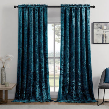 Tranquil Blue Crushed Velvet Curtains 52x84inch Rod Pocket Luxurious Thermal Insulated Soundproof Drapes Soft and