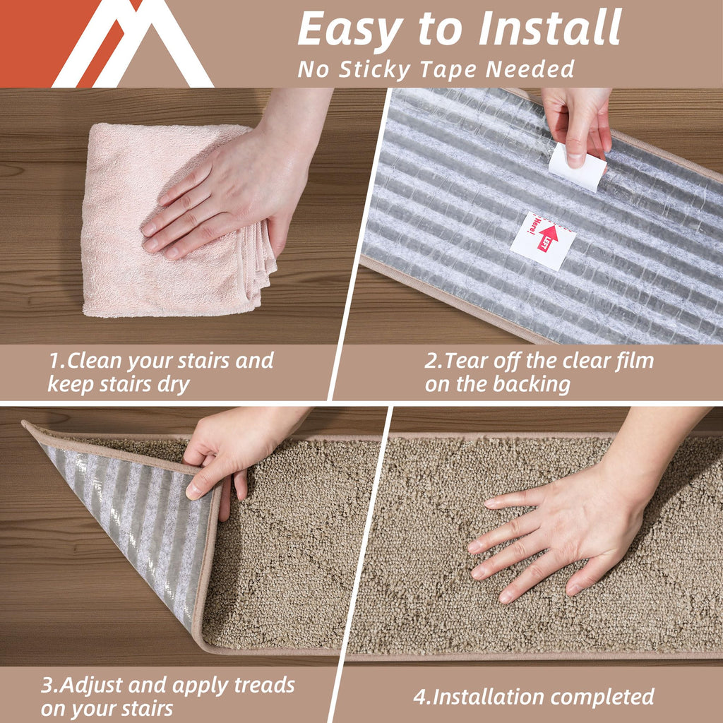 Edging Stair Treads Non-Slip Carpet Mat 28inX9in, 10pc, Beige