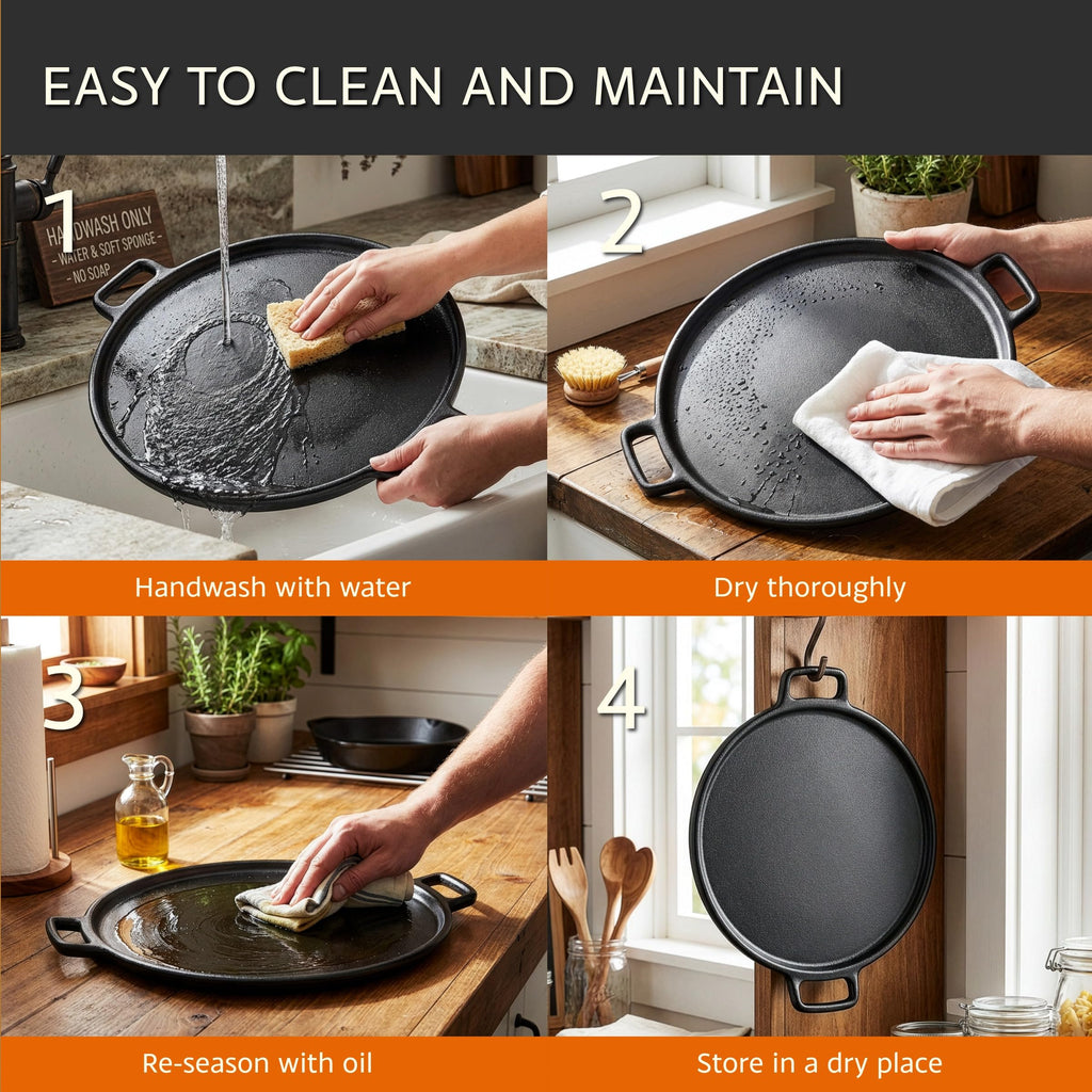 Cast Iron Pizza Pan, Even-Heating Cast Iron Cookware, 14"