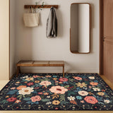 3x5 Washable Floral Area Rug, Lightweight Non-Slip Carpet for Living Room Bedroom Black