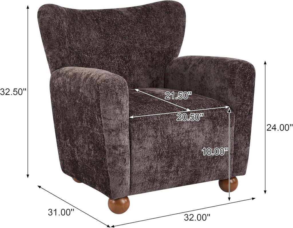 Lindy Wingback Accent Chair, Upholstered Armchair with Rounded Wooden Legs, Curved Backrest Single Sofa, Soft Cushion