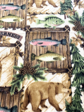 Wilderness Animals Camping Fishing Anti-Pill Fleece Fabric By The Yard