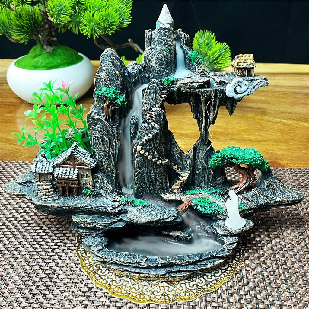 Mountain Waterfall Incense Burner,Backfall Incense Holder River, Incense Falls Meditation Decor for Room with Upgrade - Set of 100