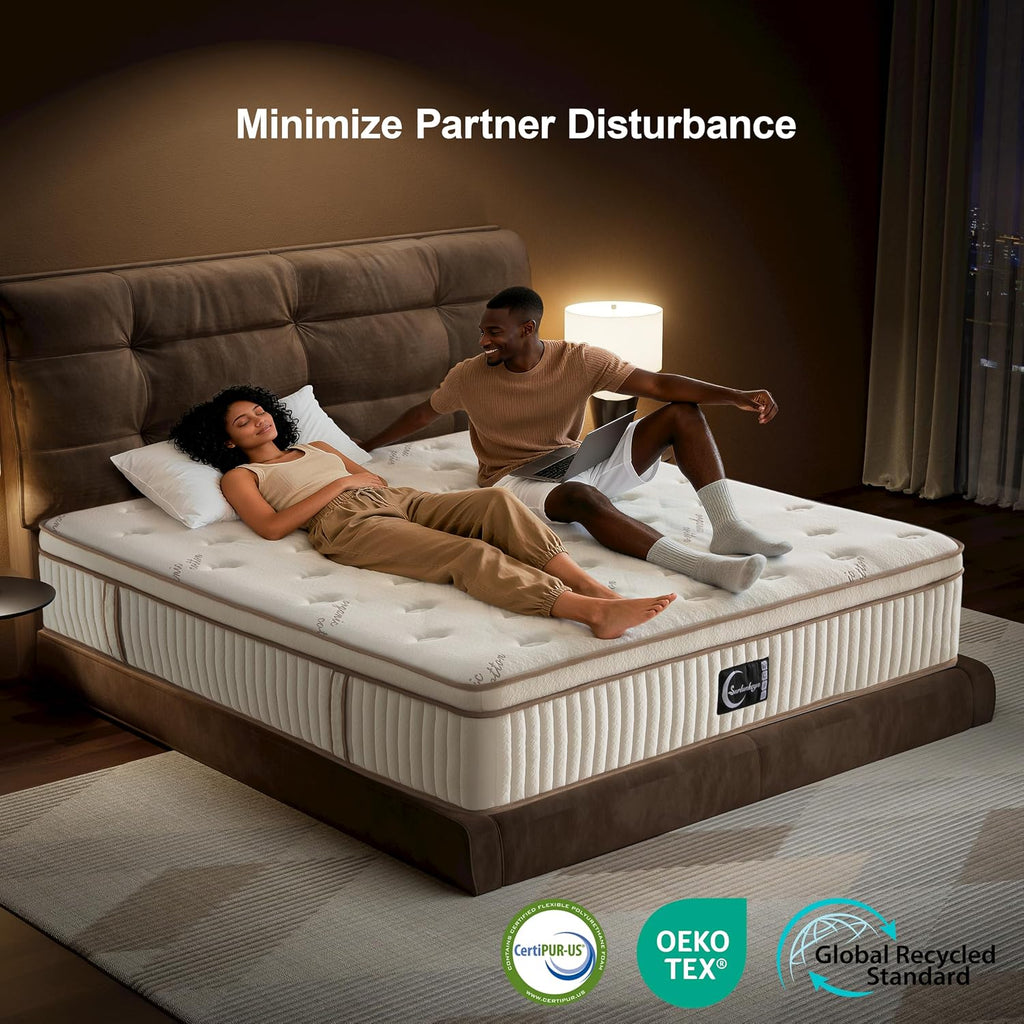 Organic Mattress California King - 14 Inch Hybrid Mattress | With Gel Foam Medium to Firm for Hot Sleepers, Enhanced
