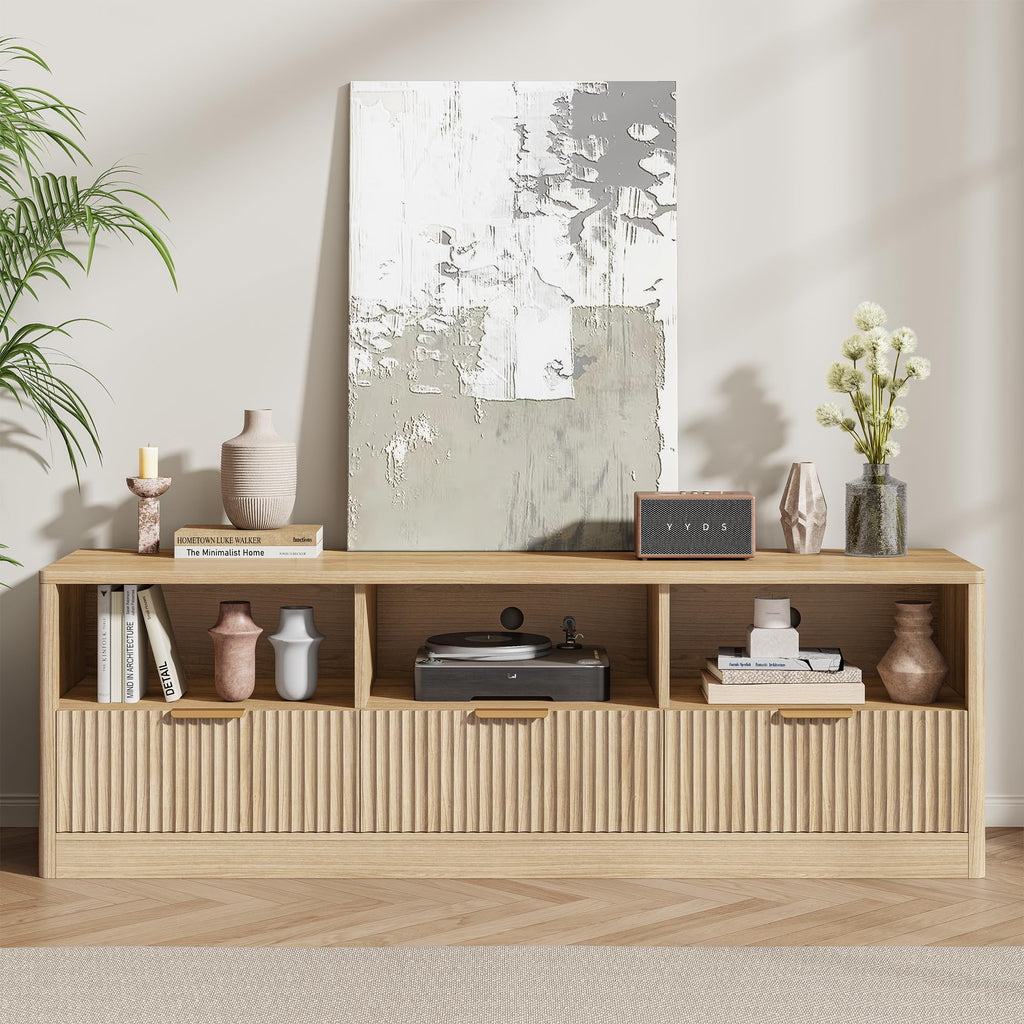 59" Fluted TV Stand for TVs Up to 65", Natural Oak