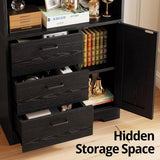 Bookshelf with Drawers, 71 in Tall Bookcase with Doors and 3-Tier Shelves, Entrance Hallway Home Office