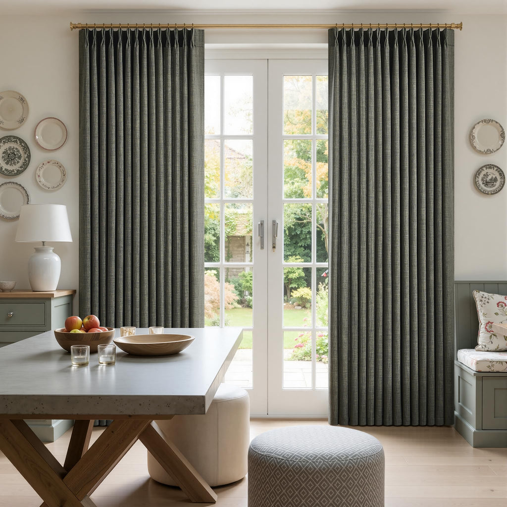 Pinch Pleated Linen Curtains Extra Long 132 Inches Green Drapes for 11 FT High Ceiling to Floor, Light Filtering
