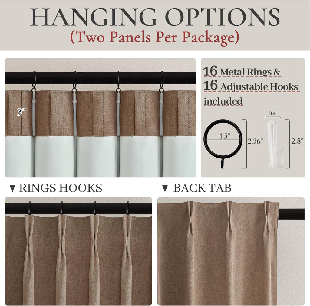 RustBrown Linen Pinch Pleated Blackout Curtains & Drapes 96 Inch Long Bedroom/Livingroom Farmhouse Curtains 2 Panel