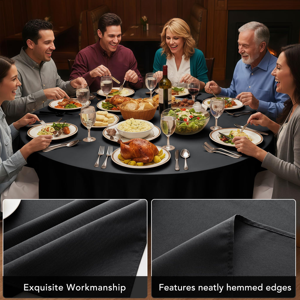 6-Pack Black Round Tablecloths, 120 in, for 5-6 Ft Round Tables