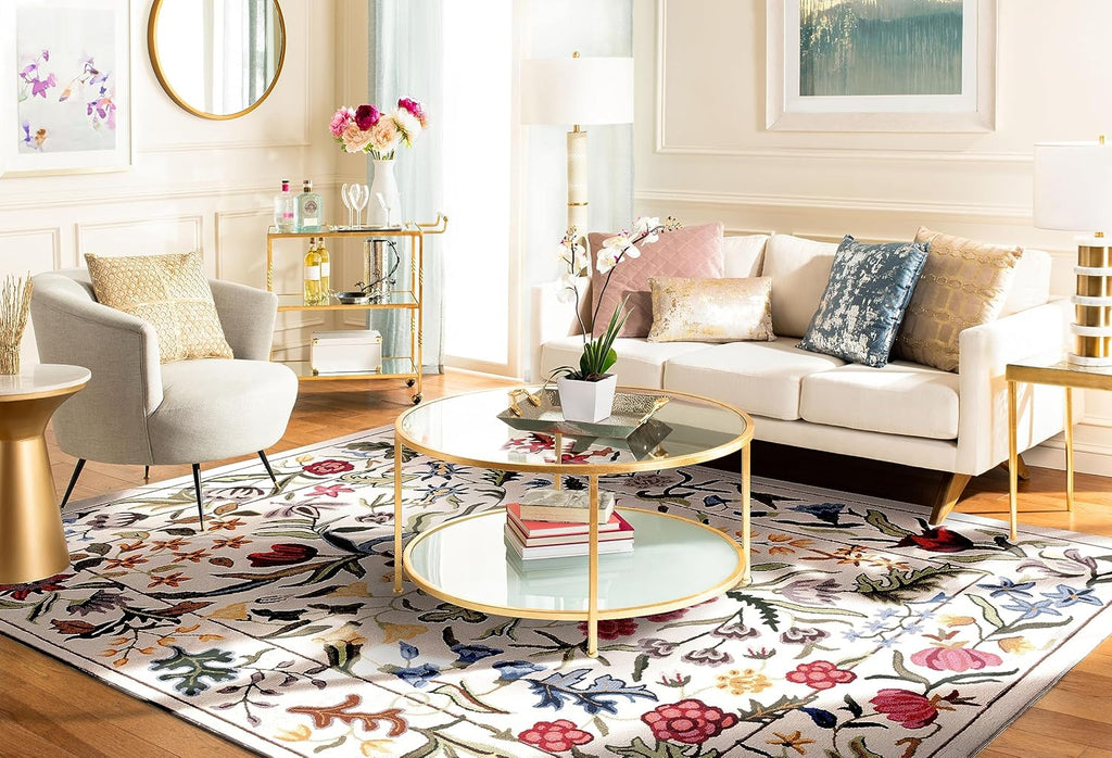 Chelsea Area Rug - 10' x 14', Ivory & Green, French Country Floral Design, Handmade Wool