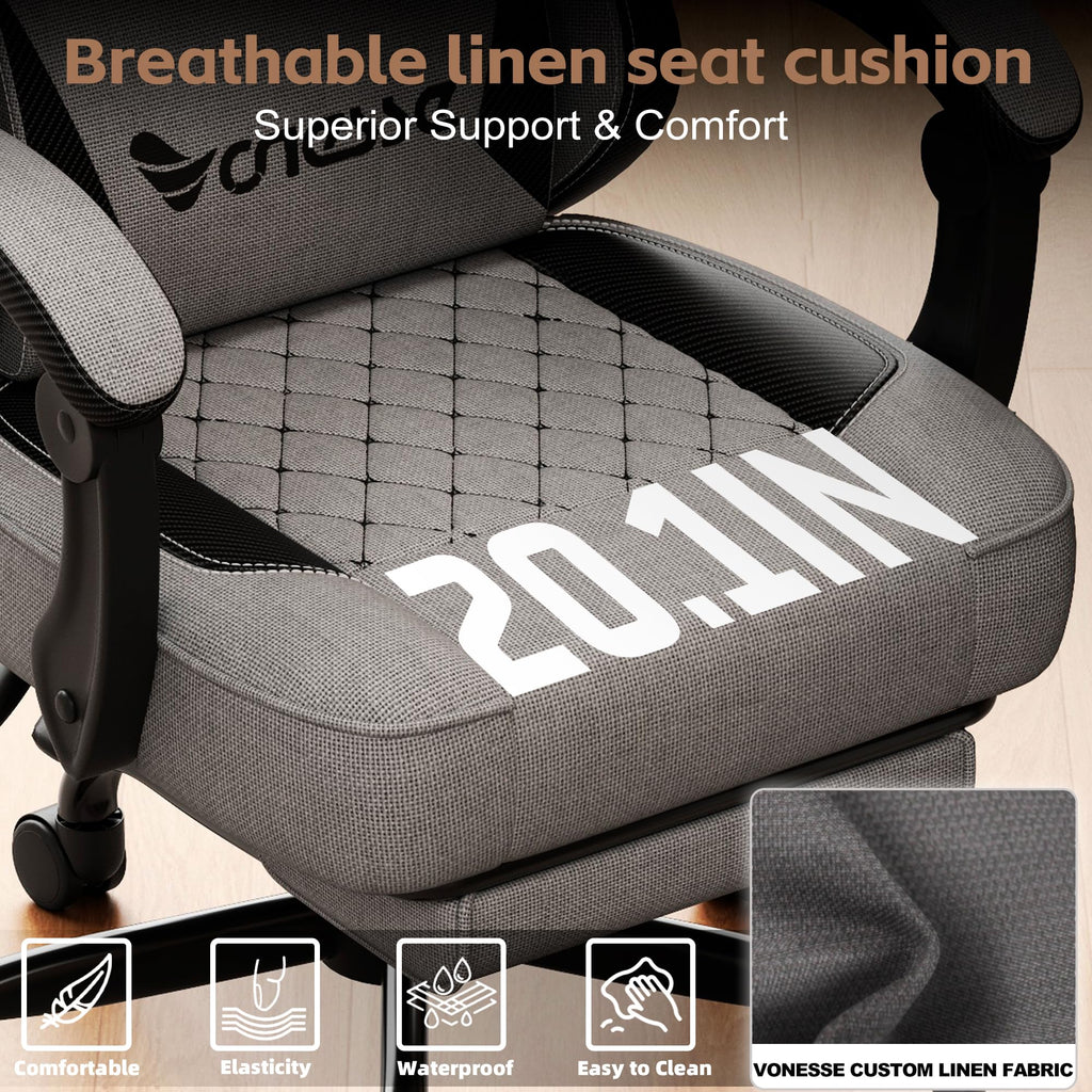 Gaming Chair, Desk Chair with Linen Breathable Mesh Fabric, Office Chair with Adjustable Lumbar Support, Computer