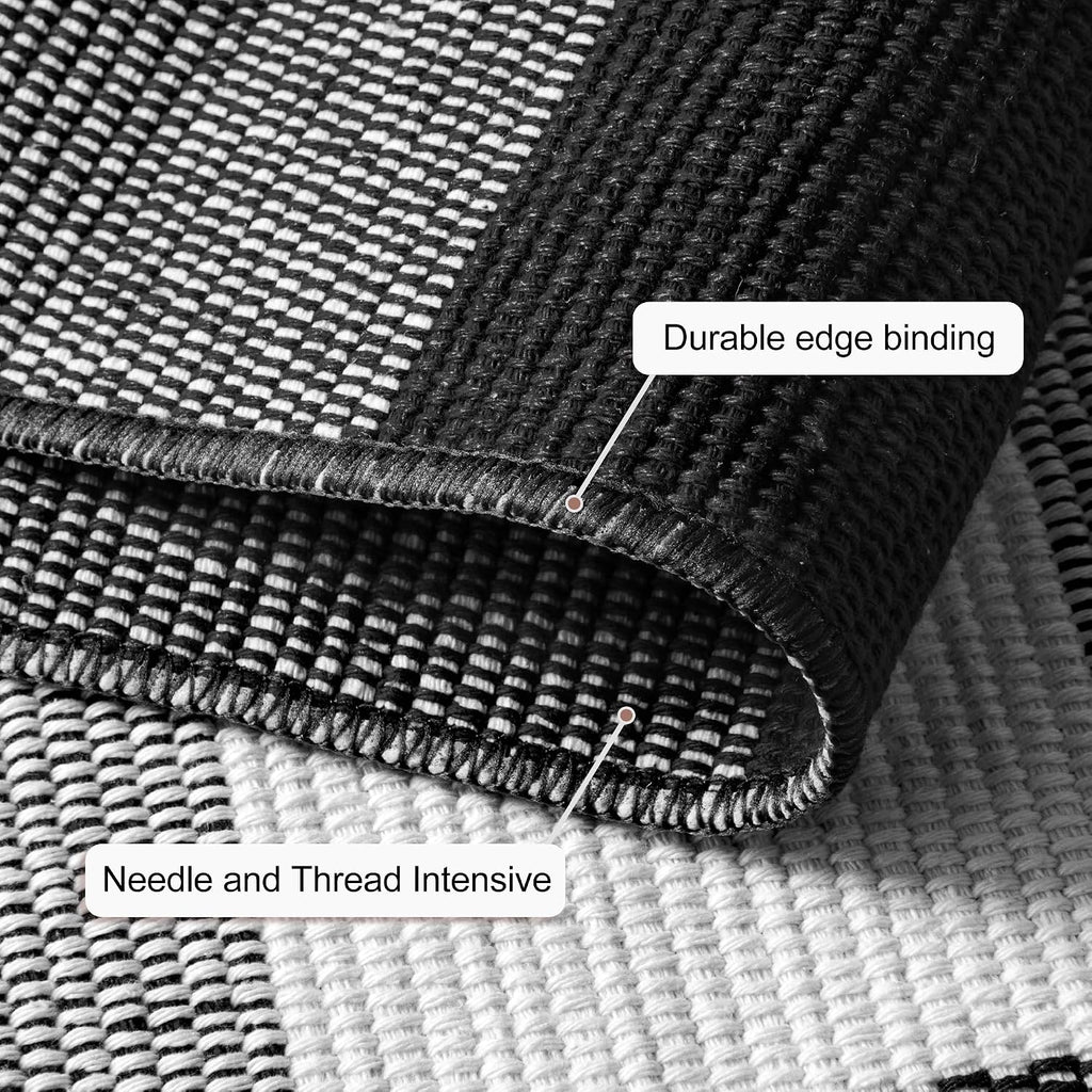 Buffalo Plaid Rug Black and White Checkered Area Rug Cotton Hand-Woven Indoor Outdoor Rugs Carpet