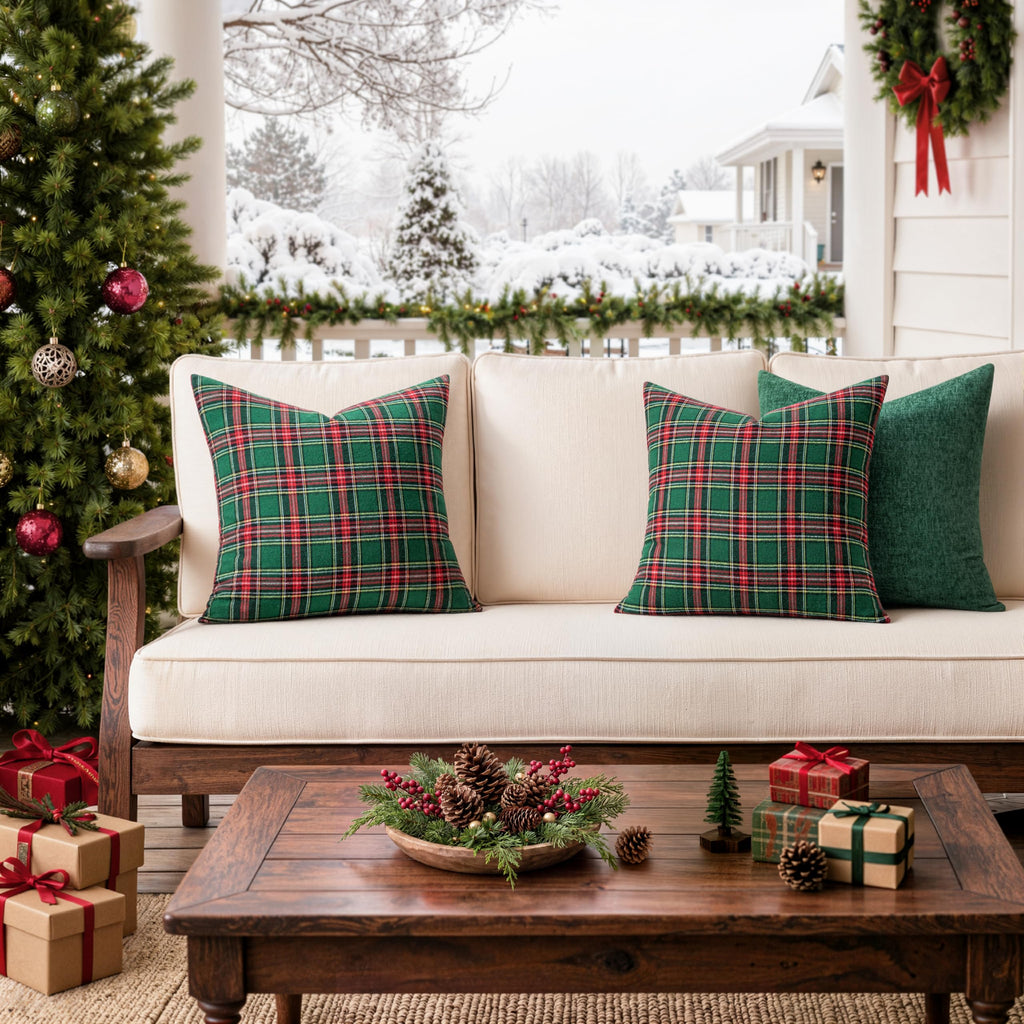 Christmas Scottish Plaid Throw Pillow Covers 20x20 Red Green