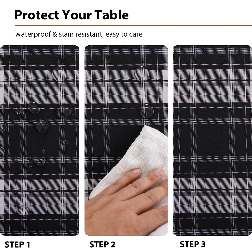 Waterproof Rectangle Gingham Tablecloth, 52 x 70 Inch, Black