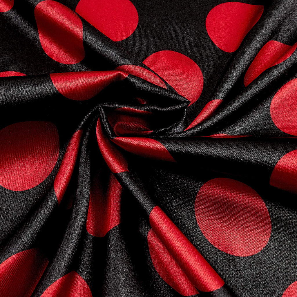Charmeuse Satin Polka Dot Black/Red, Fabric by the Yard