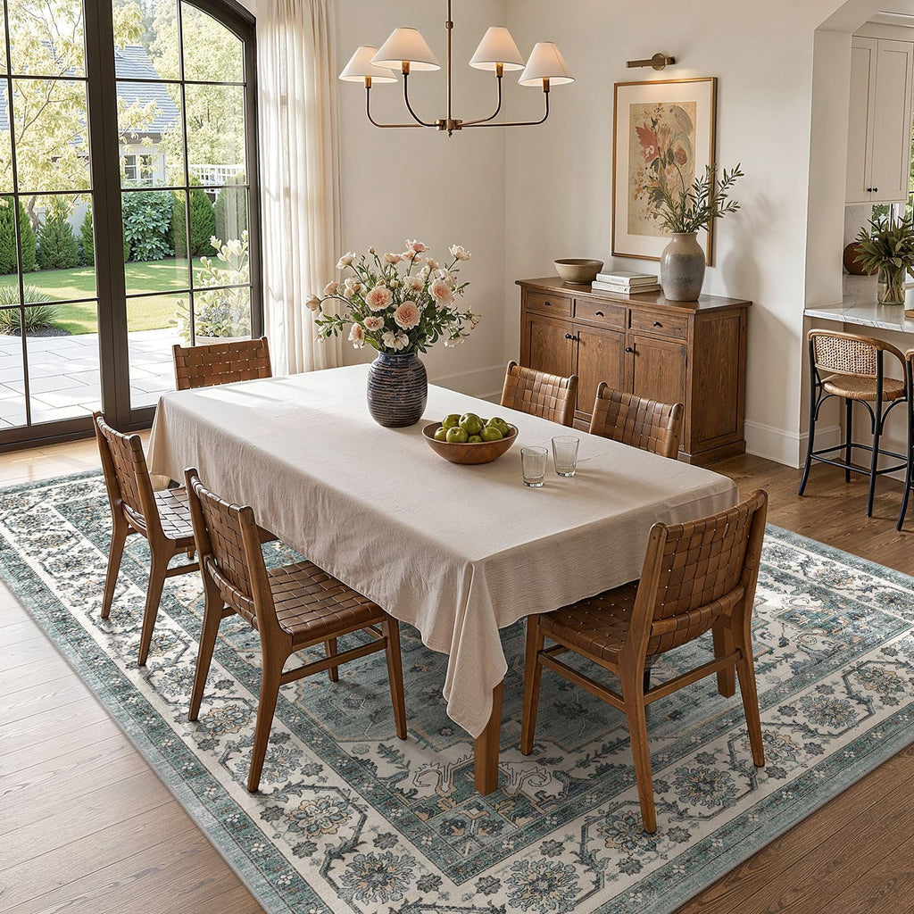 5x8 Area Rug, Washable, Traditional, Denim Blue